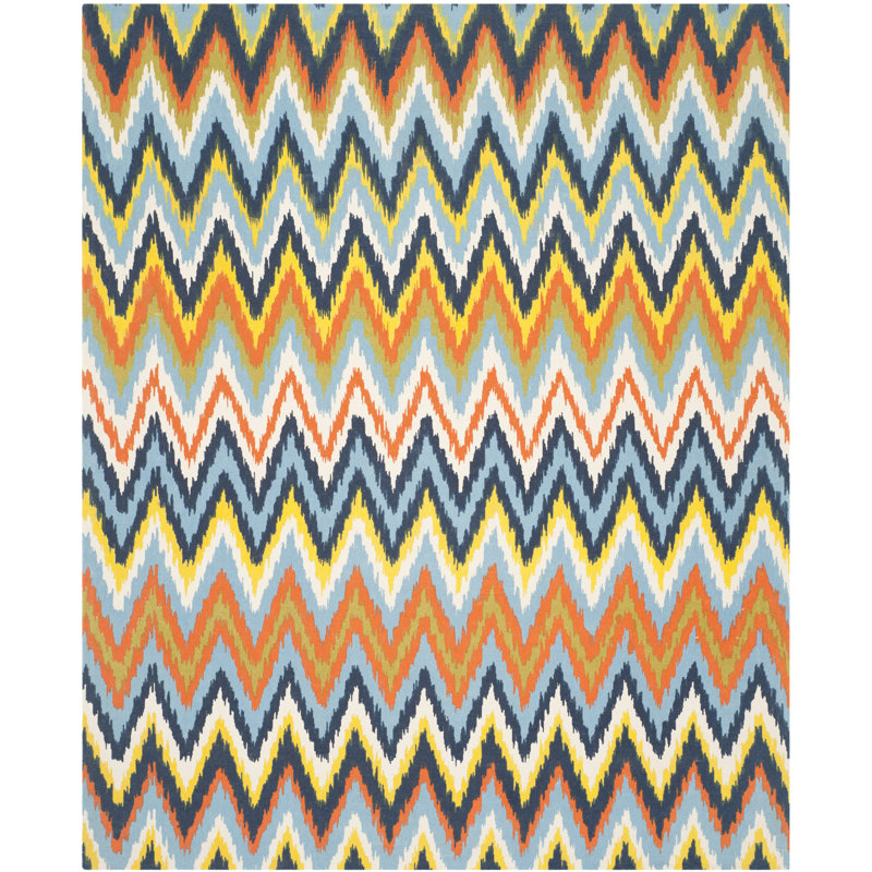 Blair Blue/Yellow/Orange Striped Contemporary Area Rug, Rectangle 7'3" x 9'3"
