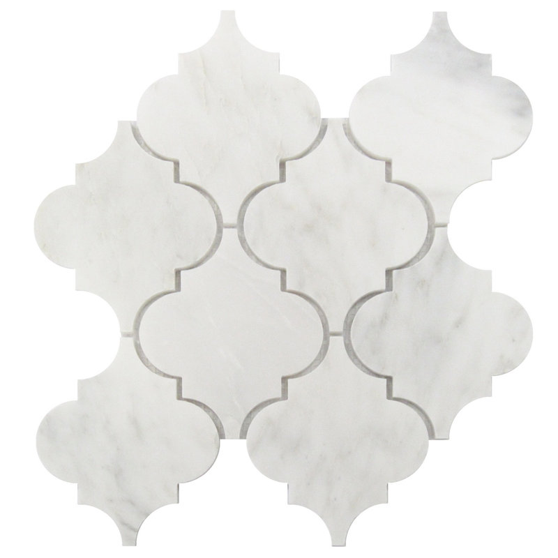 Carreau de mosaïque en marbre 5 po x 6 po Arabesque, Blanc carrare italien