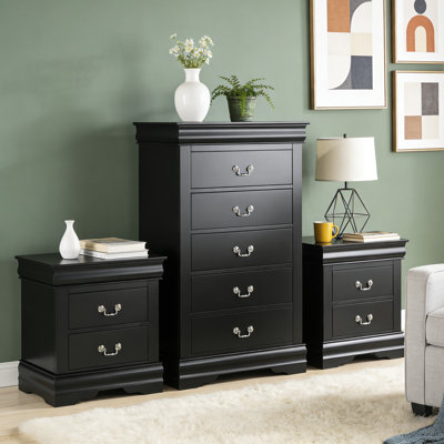 3 Piece Geller (2 Nightstands And Chest Of Drawer)，No Assembly Required