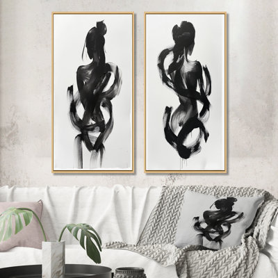 «And And Minimal Woman Silhouette I - Abstract Shapes», ensemble de 2 pièces d'art mural
