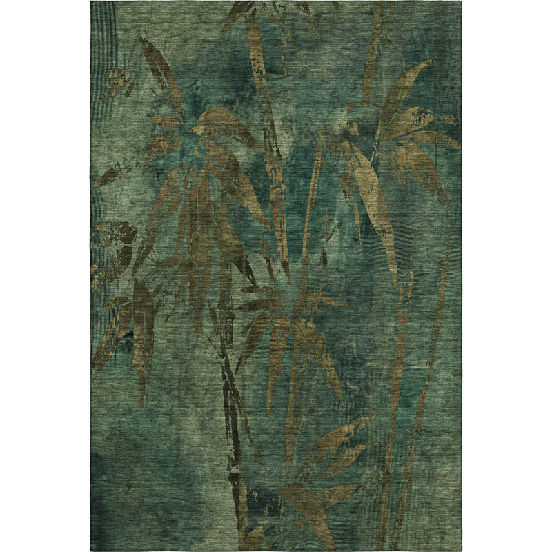 Premium Machine Washable Mayfield AMF2222 Botanical Rug, Green, 2'6" x 3'10"