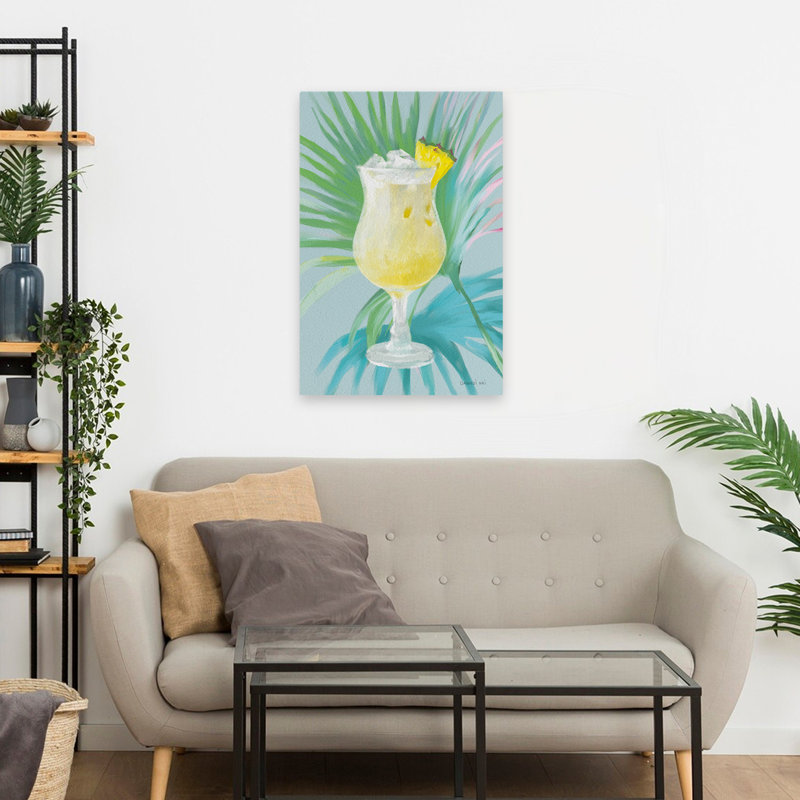 Tropical cocktail I - cocktail bleu - art vert, H 24 po x l 16 po