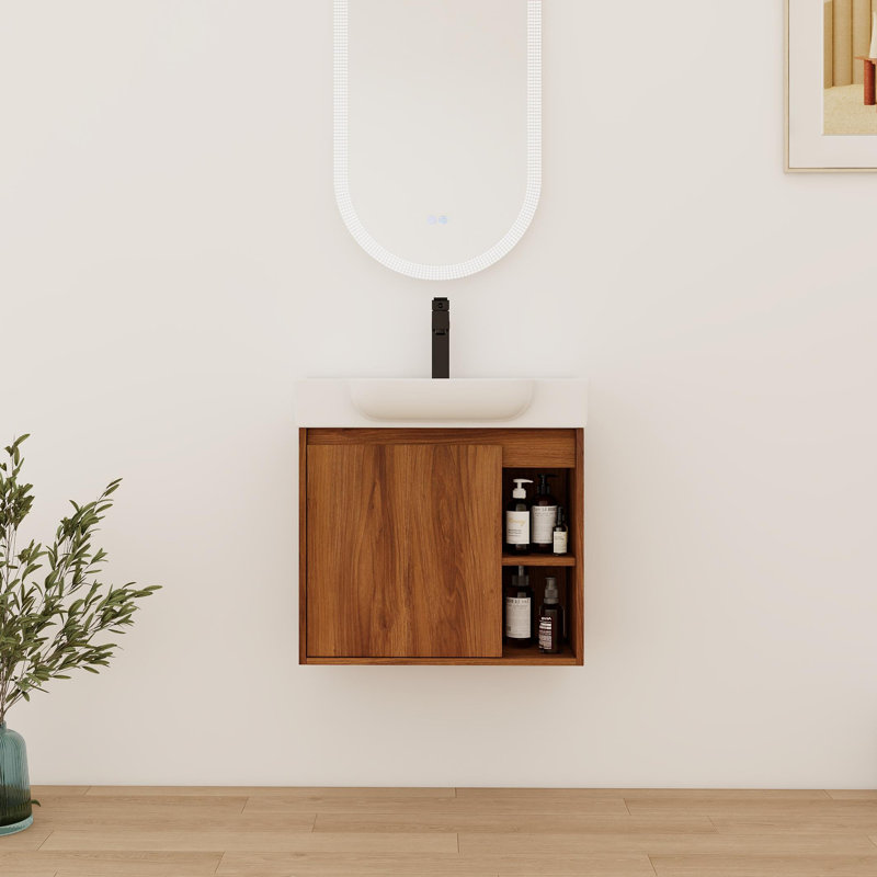 24'' Single Bathroom Vanity With Ceramic Top, Walnut, 24"