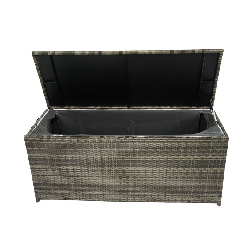 Bac de rangement extérieur 113 gallons - gris Pour terrasse, patio, jardin. Doublure imperméable amovible, cadre rouille. Spacieux et fonctionnel. Boîte polyvalente et légère, doublure en métal. Eau. Utilisation dans la cour
