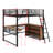 A Full-Sized Metal Loft Bed Featuring Three-Tier Shelving And An L-Shaped Desk-1484809218