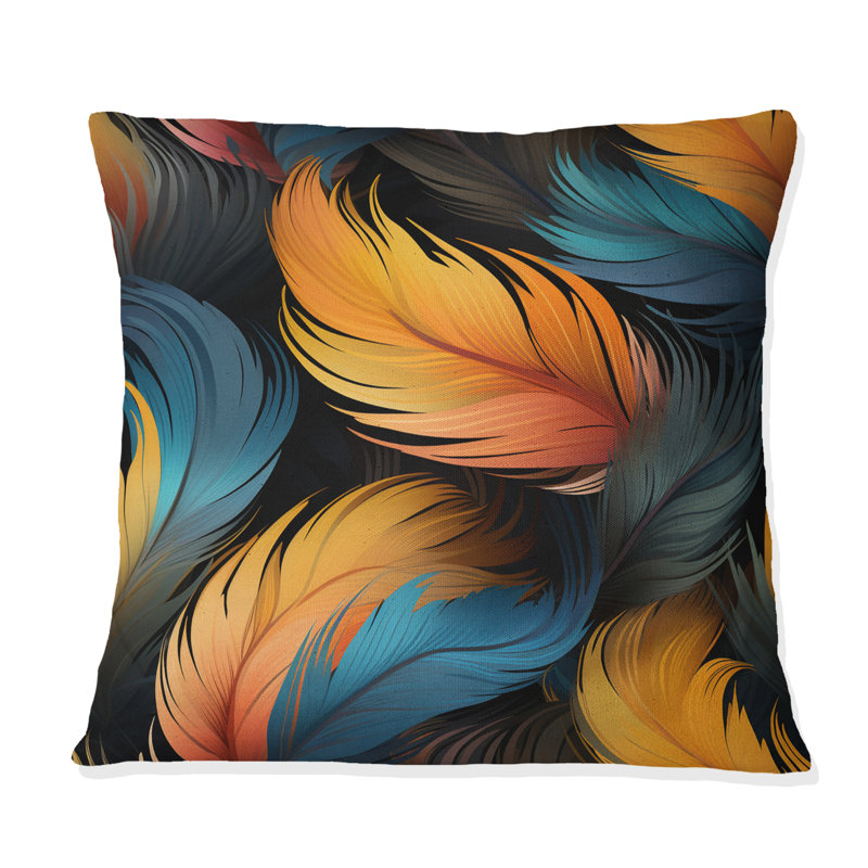 Coussin décoratif en polyester orange et bleu sarcelle Avian Elegance I, H 16 po x l 16 po