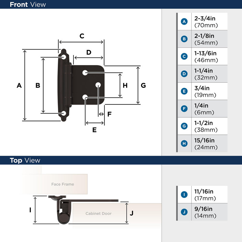 Face Mount Overlay Hinge, Oil Rubbed Bronze