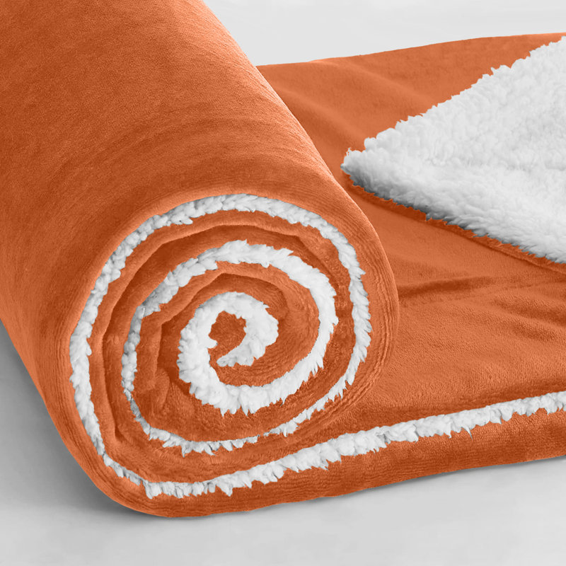 Misuzu Super Soft Reversible Sherpa Fleece Blanket, Rust, Double