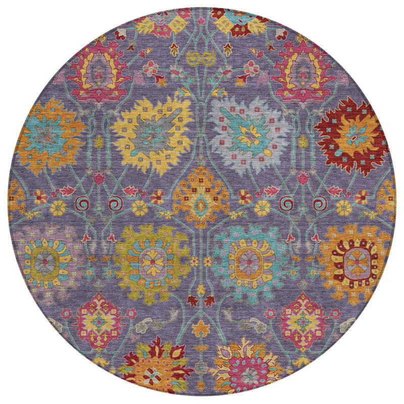 Machine Washable Indoor/Outdoor Chantille ACN2288 Damask Rug, Round 8'
