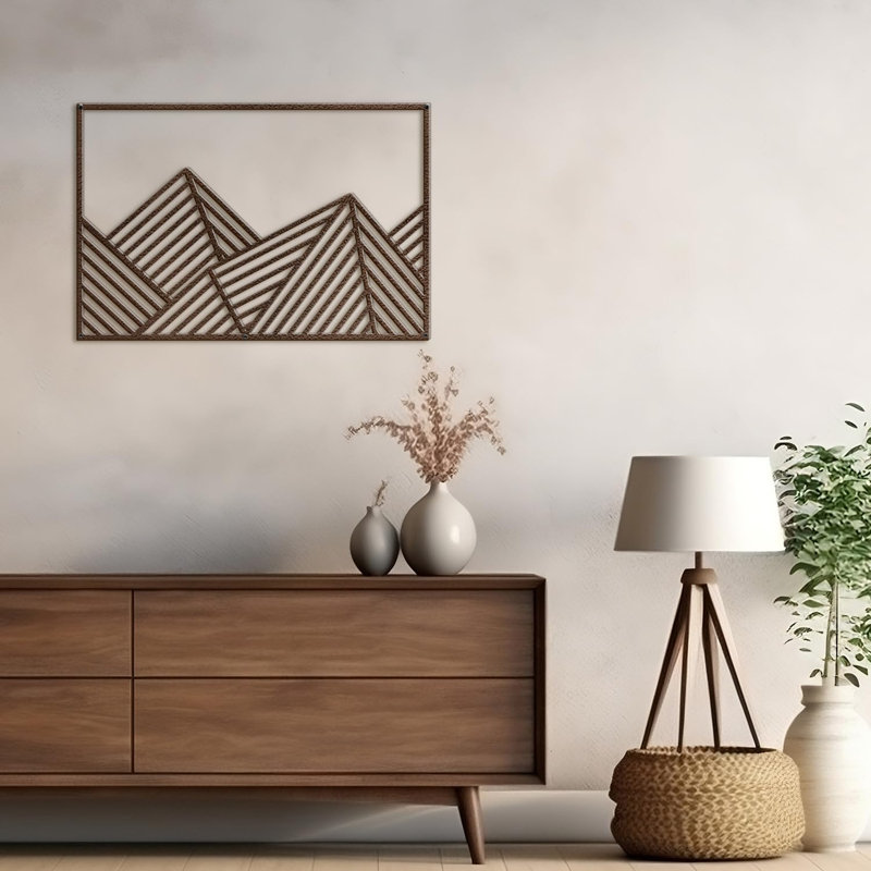 Mountains Triangle Line Minimalist Modern Wall Accent Hangings Home Office Large Metal Wall Decor, 16" H x 24" W x 0.05" D