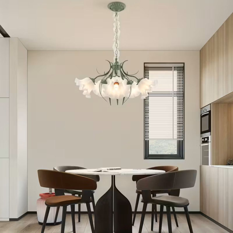Lustre 5 lumières semi-encastré moderne - hauteur réglable (0 à 15,75 po), finition métallique verte, compatible avec les ampoules E26 (ampoules non incluses), îlot de cuisine câblé pour salle à manger