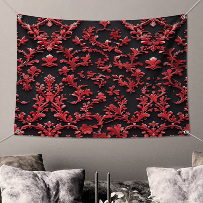 Red Floral Damask Wall Tapestry - Damask Wall Decor