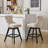 Swivel Velvet Barstools Set Of 2 With Button Tufted Decoration And Wooden Legs-2070239198