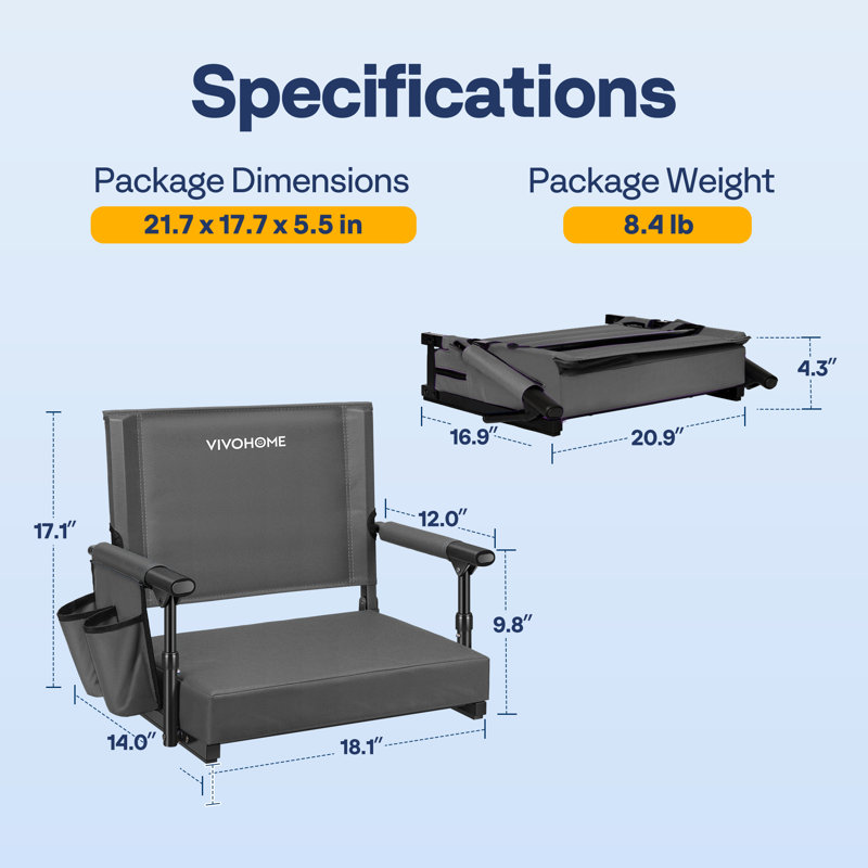 Folding  Stadium Seats With Back Support And Cushion, Gray
