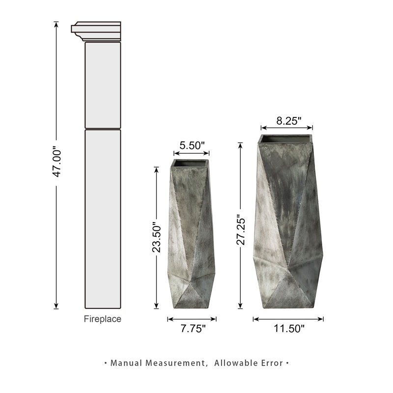 Metal Geometric Antique Silver Floor Vases