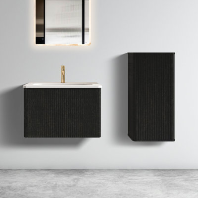 Bathroom Vanity 24" - Striped Black Oak, White Ceramic Sink Practical Solution Oak Texture, Elegance