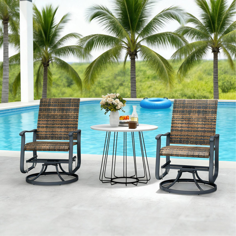 Outdoor Chair,Wicker Rattan Swivel Chair Set, Brown
