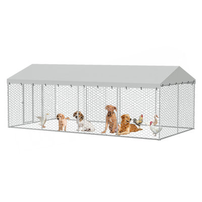 Grand chenil d'extérieur pour chien 10 po x 20 pi avec auvent, structure en acier galvanisé robuste, housse imperméable, protection contre les intempéries, parc pour animaux de compagnie verrouillable pour les grands chiens et plusieurs animaux.