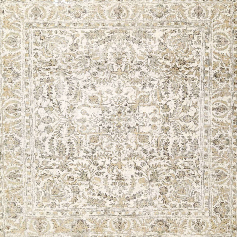 Tapis beige/noir traditionnel Eveready, Rond 5 pi