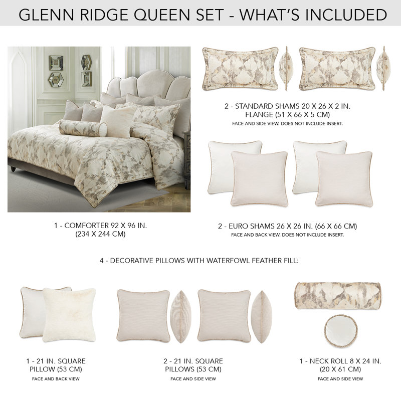 Ensemble d'édredon en polyester Glennridge, Édredon pour lit grand + quatre taies décorative