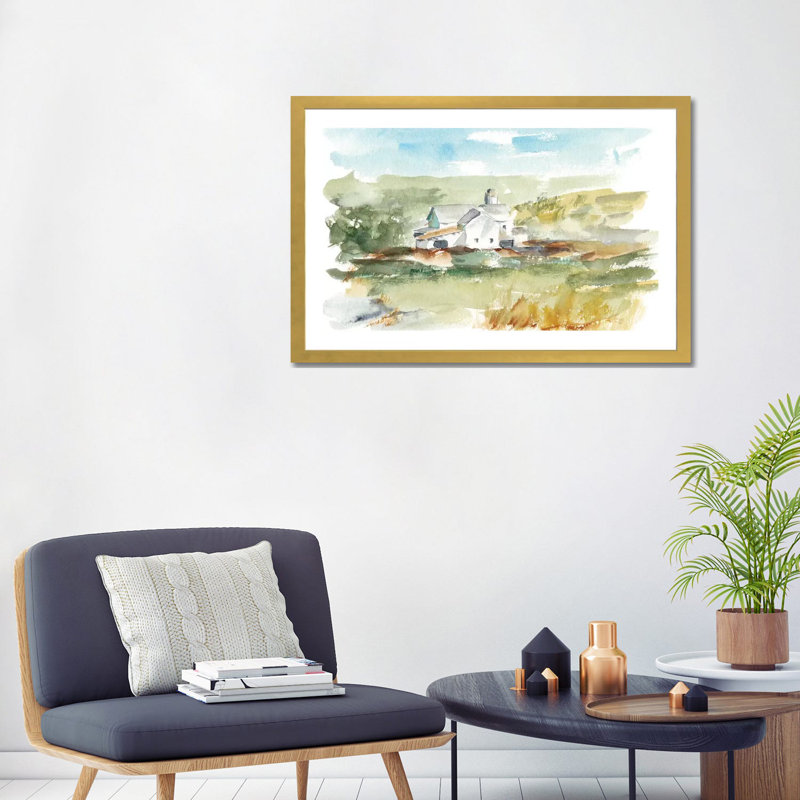 "Rural plein air IV" par Ethan Harper, reproduction d’art, H 24 po x l 32 po x P 1 po, Papier encadré doré, Blanc