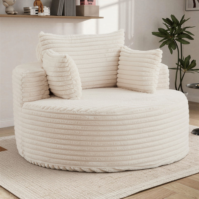 Lozena  49" Corduroy Upholstered Barrel Chair, Oversized Round Compression Chaise Lounge, No Assembly Required