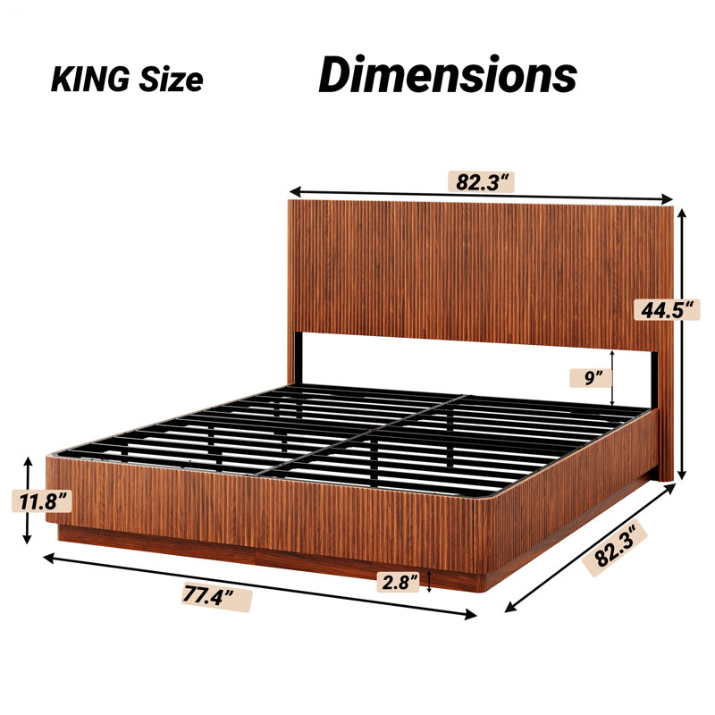 Platform Bed Frame With LED Lights, Walnut, King