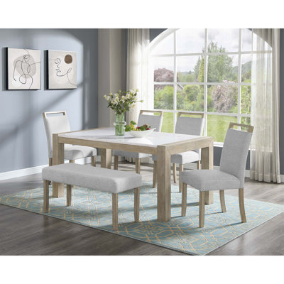 6Pc Dining Set Contemporary Style Marble Stone Table With Chairs Bench by Red Barrel Studio