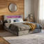 EU Double & King Velvet UPholstered Storage Bed With 4 Drawers, LED Shelf Headboard & USB-C Charging, Gre&Beige, 140/160X200cm-1781300488-1781300489