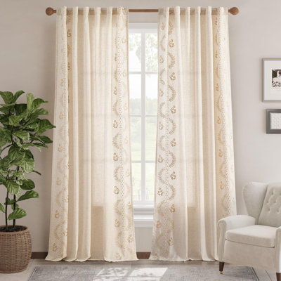 Rideaux brodés en lin mélangés à motif de fleurs de ferme pour chambre à coucher