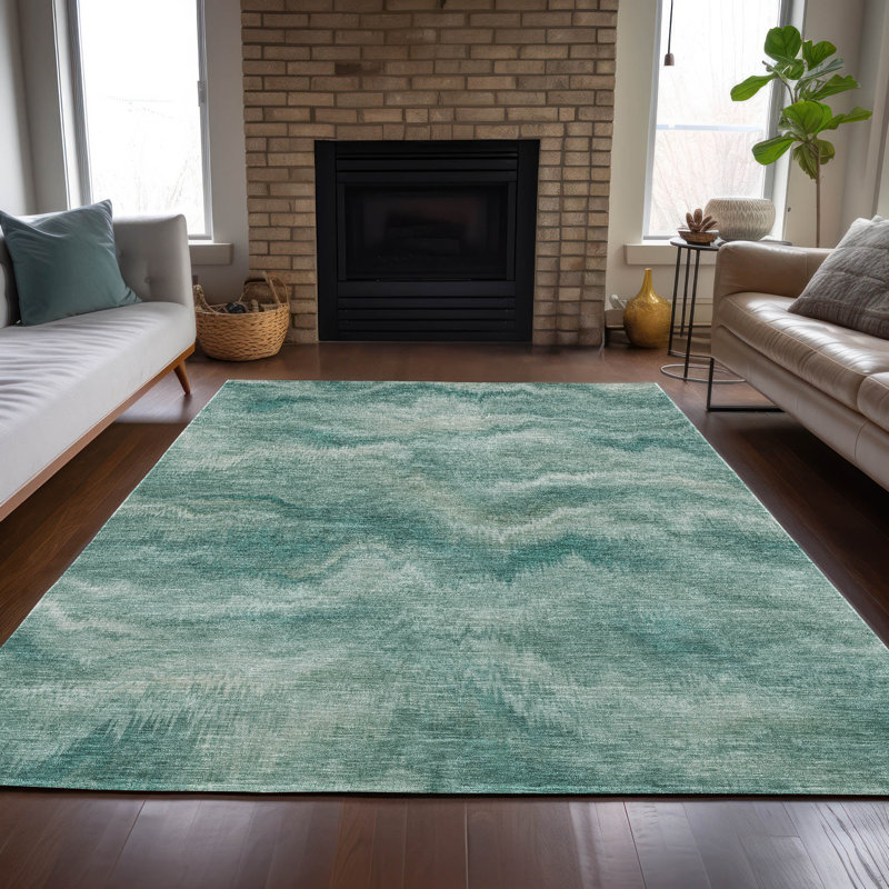 Machine Washable Indoor/Outdoor Xhevrie Teal Rug, Rectangle 8' x 10'