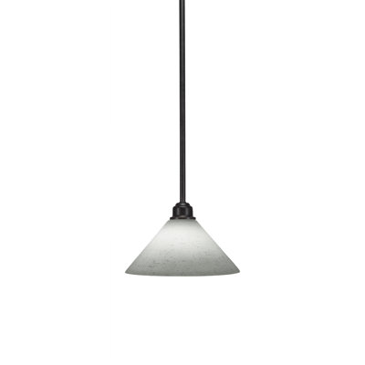 Blacksmith Stem Hung Mini Pendant Shown in Painted Wood-look Metal & Dark Granite Finish With 10" White Muslin Glass