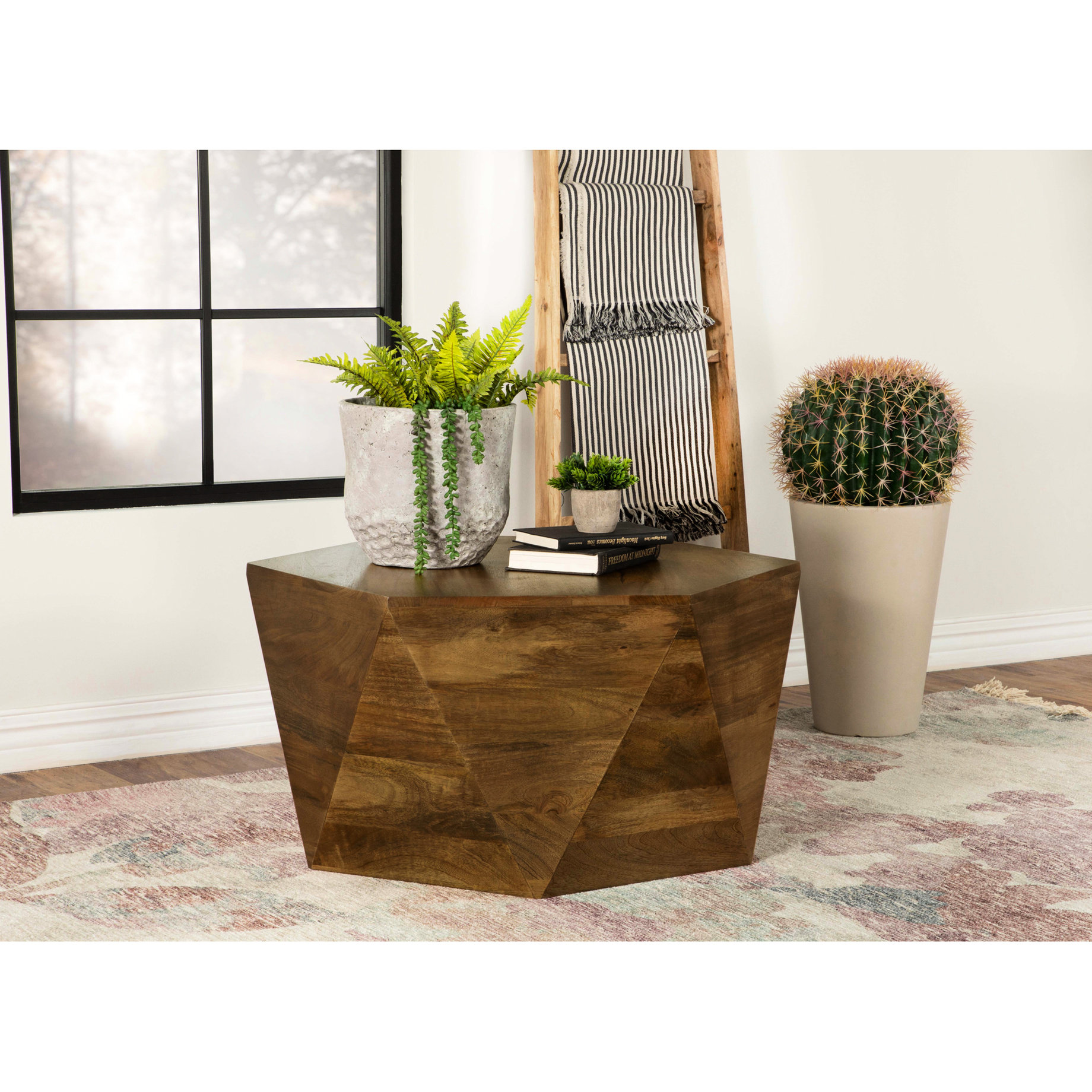 Symple Stuff Hand - Crafted Natural Hexagonal Top Coffee Table 18 ...