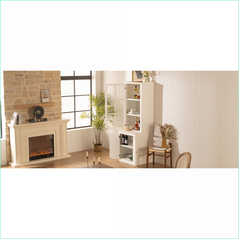 Cabinets | Snow White Farmhouse Freestanding | 75.25'' Tall | Tempered Glass Door | Double-Action | MDF | Living Room