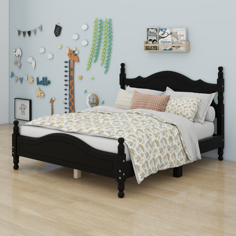 Base de lit plateforme en bois, Noir, Lit double