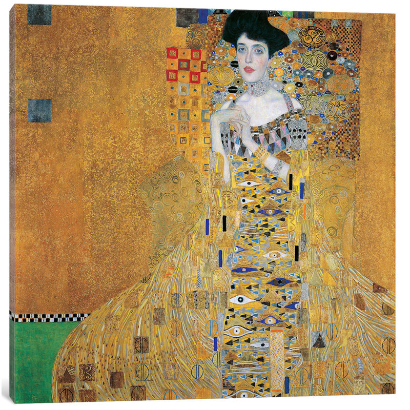 « portrait of adele bloch-bauer i, 1907 » par gustav klimt,, reproduction d’art sur toile, H 26 po x l 26 po x p 1,5 po