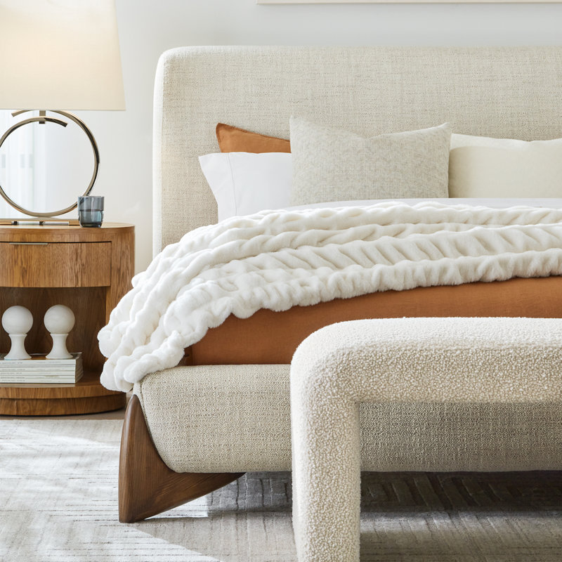 Crosby Polyester Upholstered with Solid Oak Taupe Queen Bed, Queen