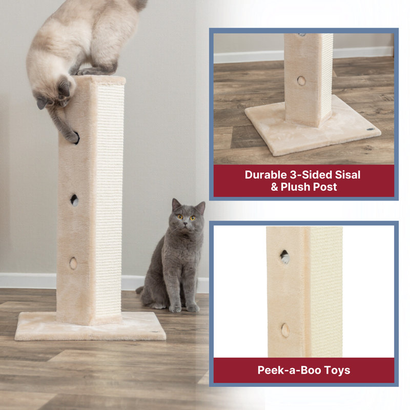 Beige Sisal and Plush Cat Scratching Post with Peek-a-Boo Toys