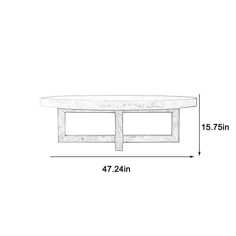 Vintage coffee table with smooth rounded edges, 15.75" H x 47.24" L x 31.5" W