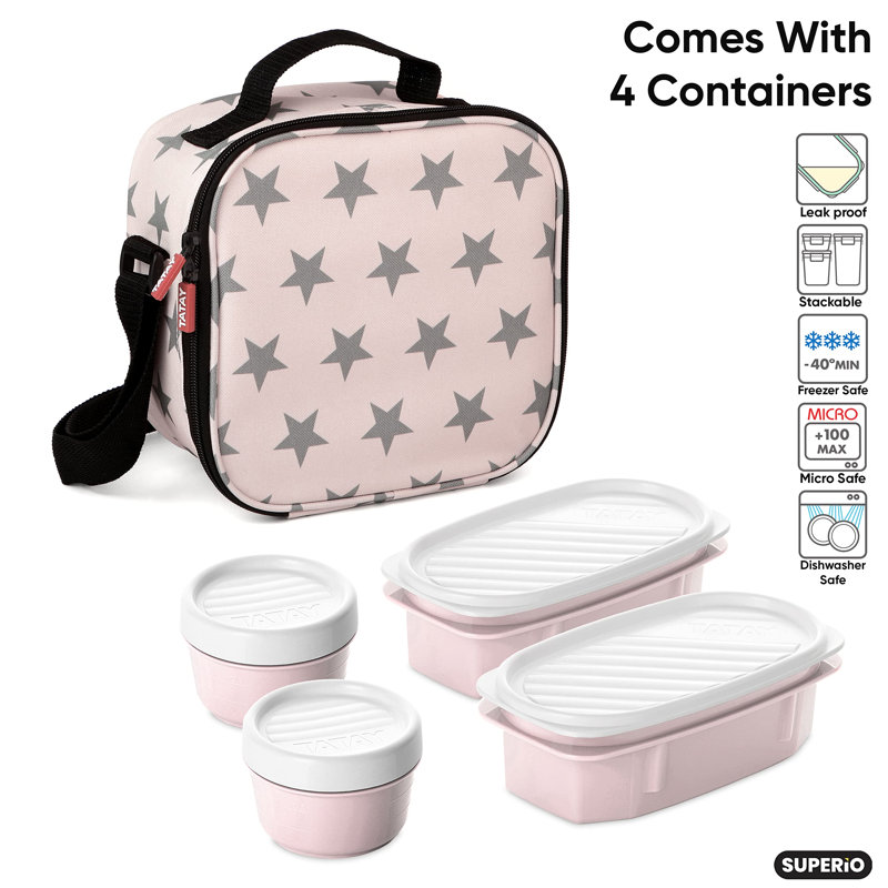 Sac à lunch isotherme avec contenants, boîte à lunch doublée thermique, contenants réutilisables résistants aux fuites pour le travail, les voyages et la plage, petit sac à lunch à étoiles réglables avec sangle réglable, facile à nettoyer