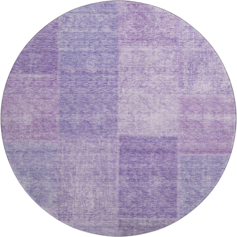 Premium Machine Washable Prisco Lavender Rug, Round 8'