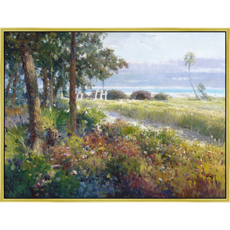 "Sentier côtier avec palmiers", H 38 po x l 50 po, Doré
