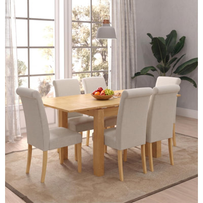 Small Extending Oak Dining Set with Cream Seat Pad Chairs