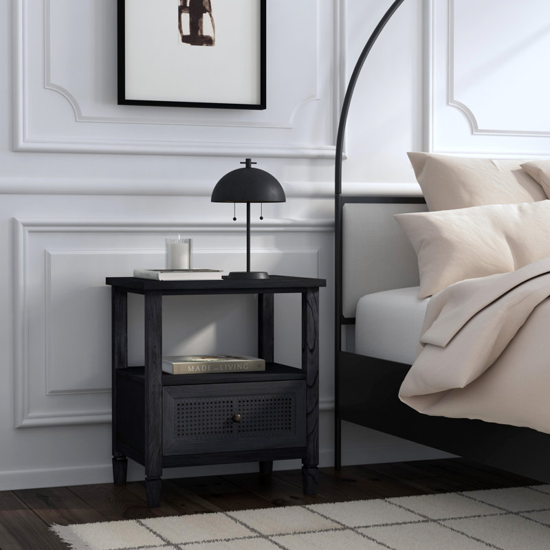 Flagstaff 1-Drawer Cane Nightstand, Washed Black