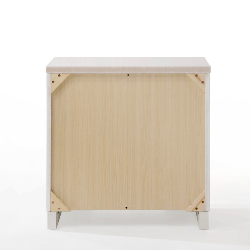White Gloss Wood and Metal 2-Drawer Nightstand