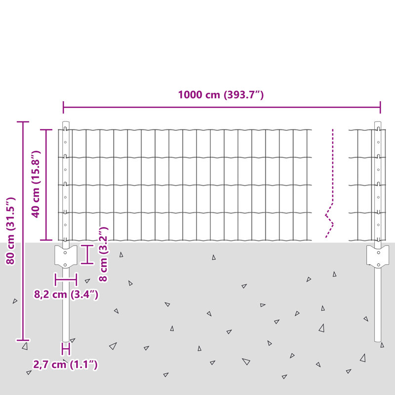 Fence with Post Segment Outdoor Barrier Garden Terrace Divider Boundary, 40cm H x 1000cm W, Grey