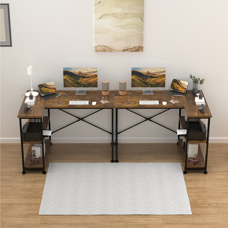 Ambus L Shape Computer Desk, Brown/White, Right Hand, 110cm W x 80cm D