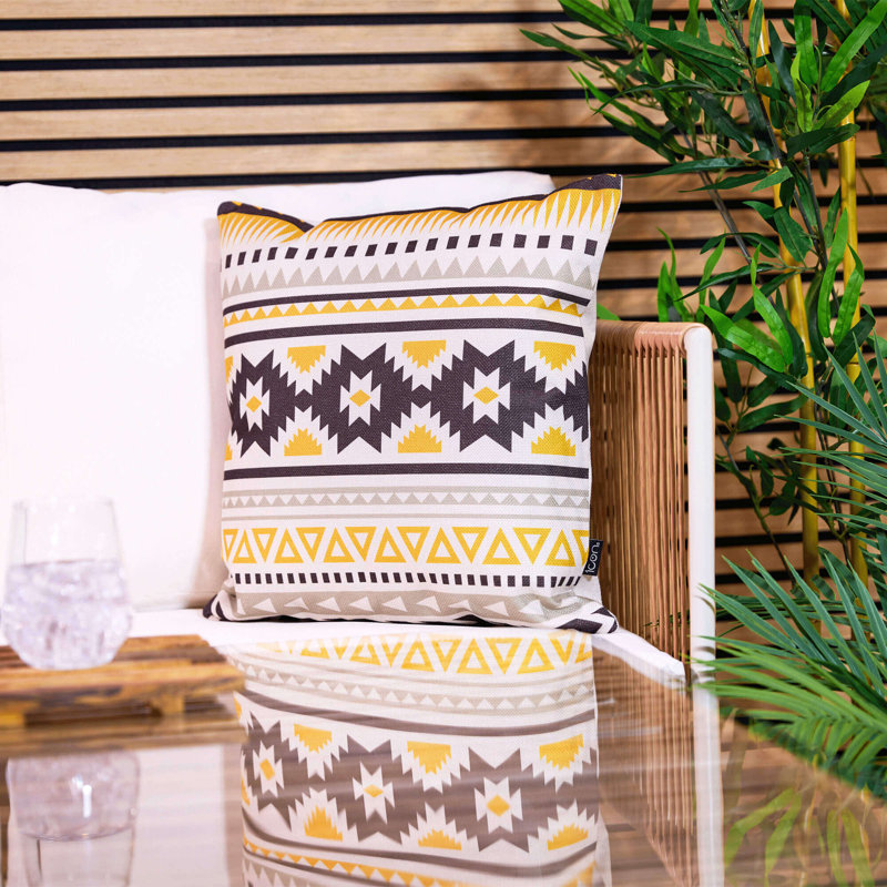 Aztec Print Indoor-Outdoor Cushion, Yellow