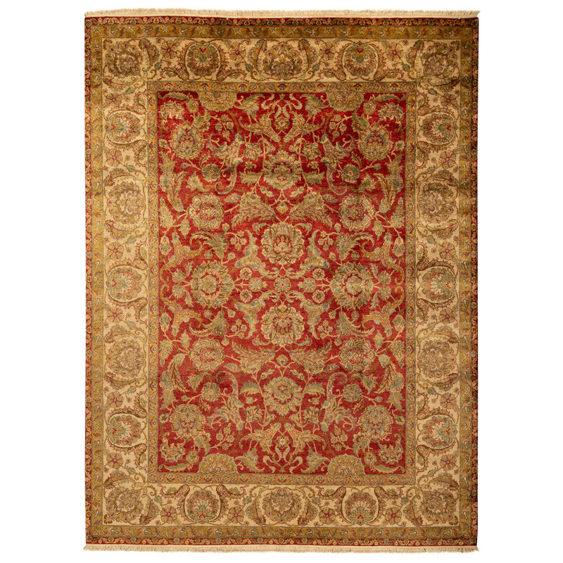 Tapis rouge et crème noué à la main de haute qualité