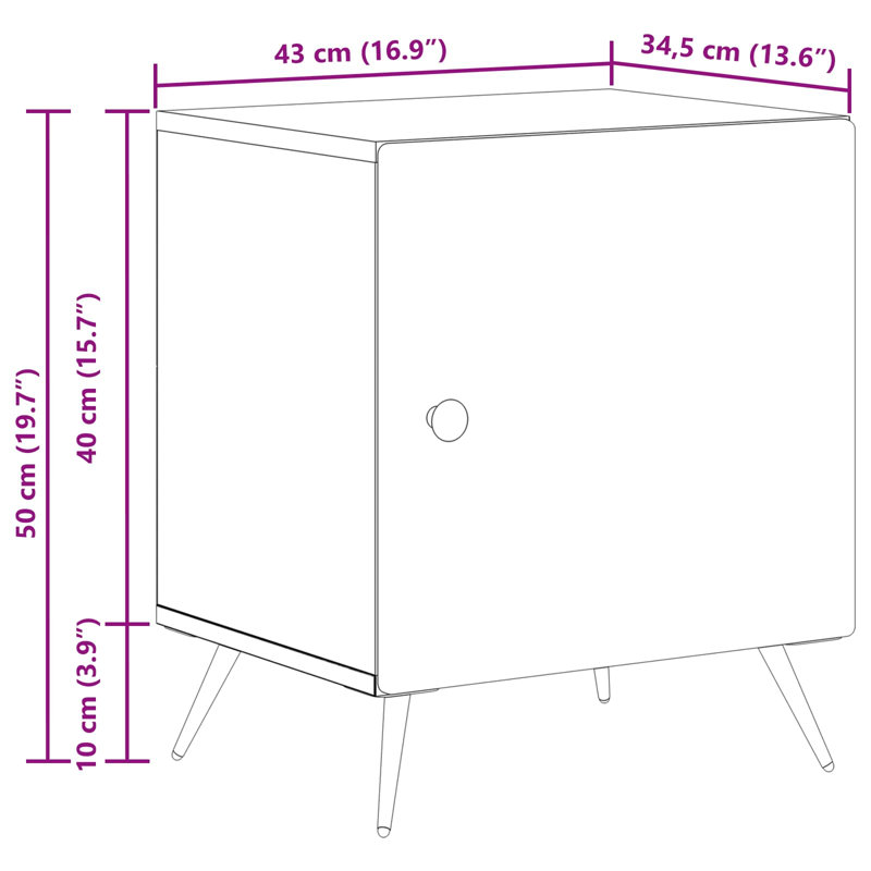 43cm W Manufactured Wood Bedside Table, Old Wood